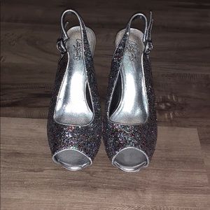 Glitter slingback heels.